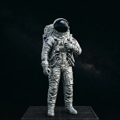 Astronaut in Shiny Space Suit Against Minimalist Background