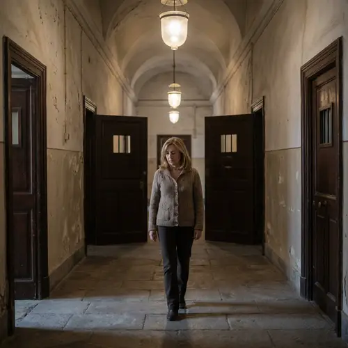 Psychiatric Hospital: Spanish Woman Walking Through Antiquated Corridors