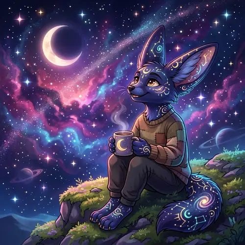 Vibrant Fursona in Starry Night Scenery