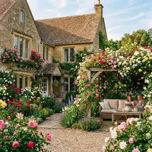 Beautiful House with Roses and Relaxation Space
