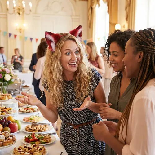 Beautiful Adult Girl with Blond Wavy Hair and Red Fox Ears