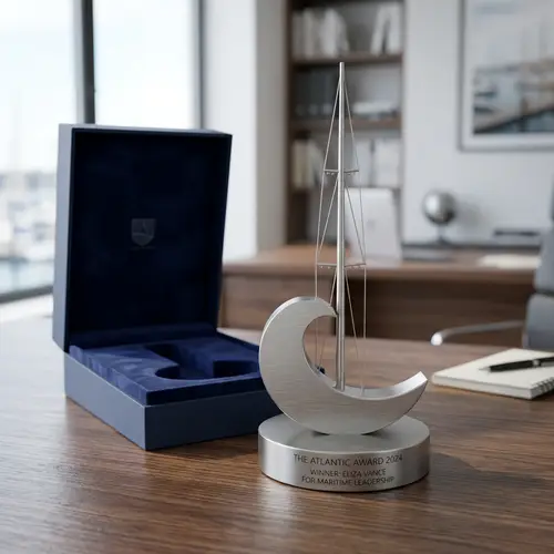 Minimalist Wave and Mast Trophy Design | Maritime Theme