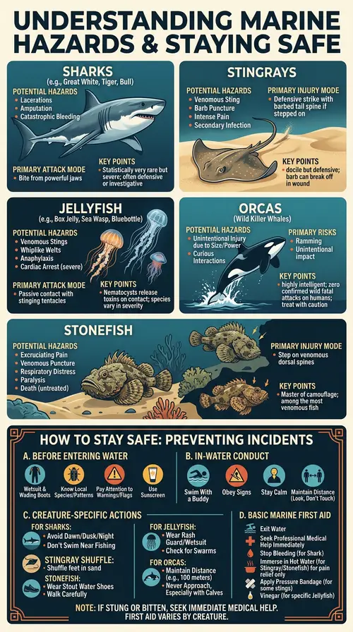 Marine Hazards: Sharks, Rays, Jellyfish & Orcas Safety