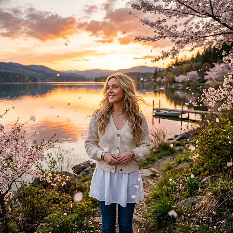 Beautiful Blonde Girl by Serene Lake - Lovely Image