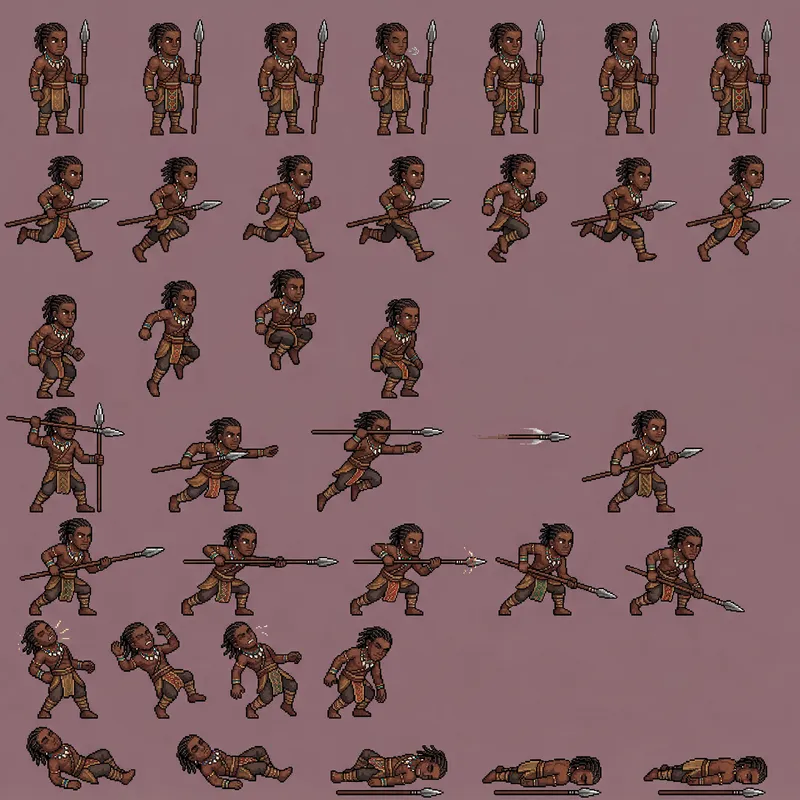 Pixel Art African Warrior Sprite Sheet for RPGs