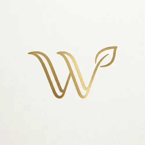 Elegant Minimalist Logo: Golden 'W' with Leaf Design
