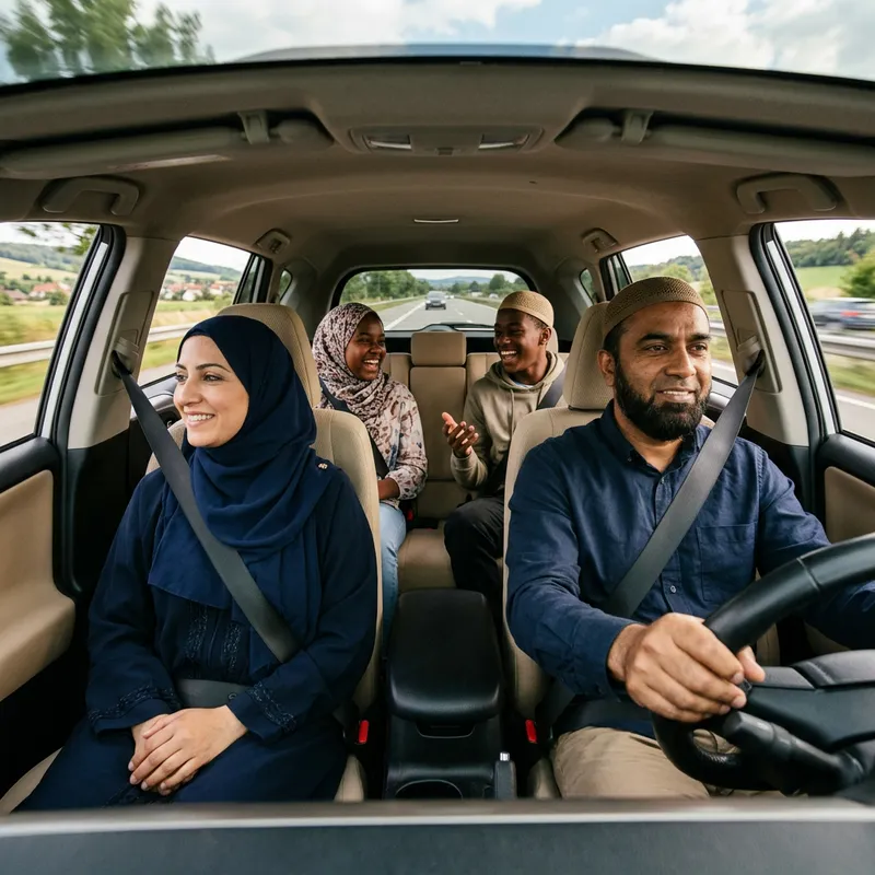 Islamic Family Drive: South Asian Father, Middle-Eastern Mother, Black Teenagers Inside the Car