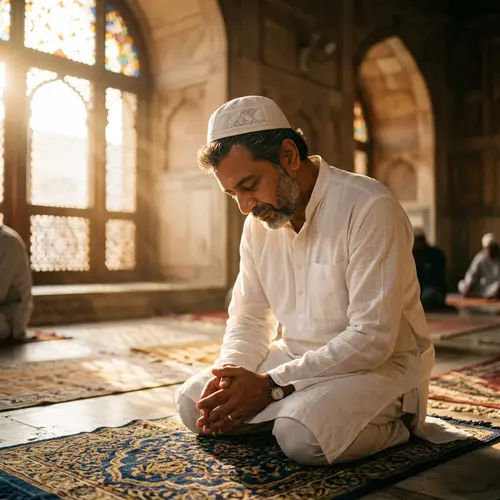 Middle-Aged South Asian Man in Peaceful Prayer Moment