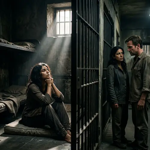 Captivating Image of South Asian Female in a Dimly Lit Cell