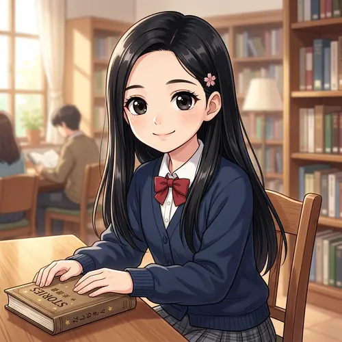 Anime Style Illustration of Captivating Young Girl with Long Black Hair