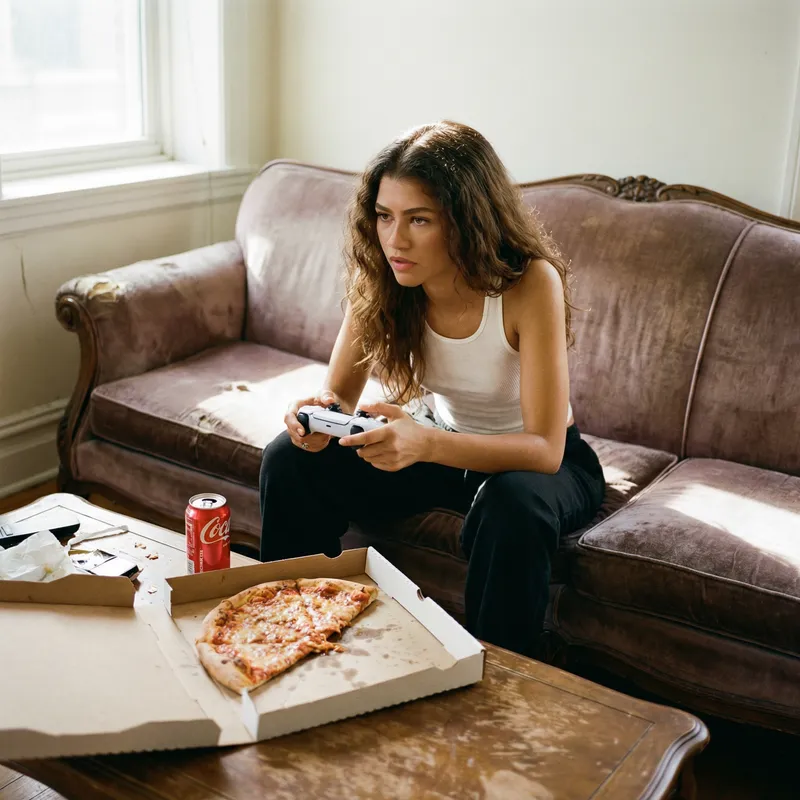Zendaya Gaming on the Couch with Pizza & Coke Zendaya Gaming on the Couch with Pizza & Coke