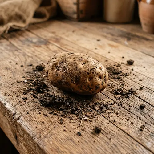 Freshly Dug Potato on Wooden Surface