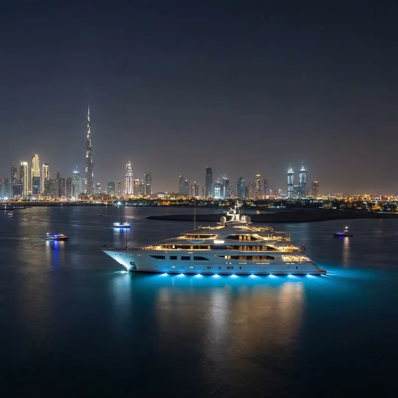Stunning VIP Yacht Photos in Dubai Bay at Night