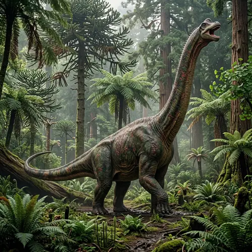 Prehistoric Dinosaur in Mesozoic Habitat - Ancient Ferns & Forests