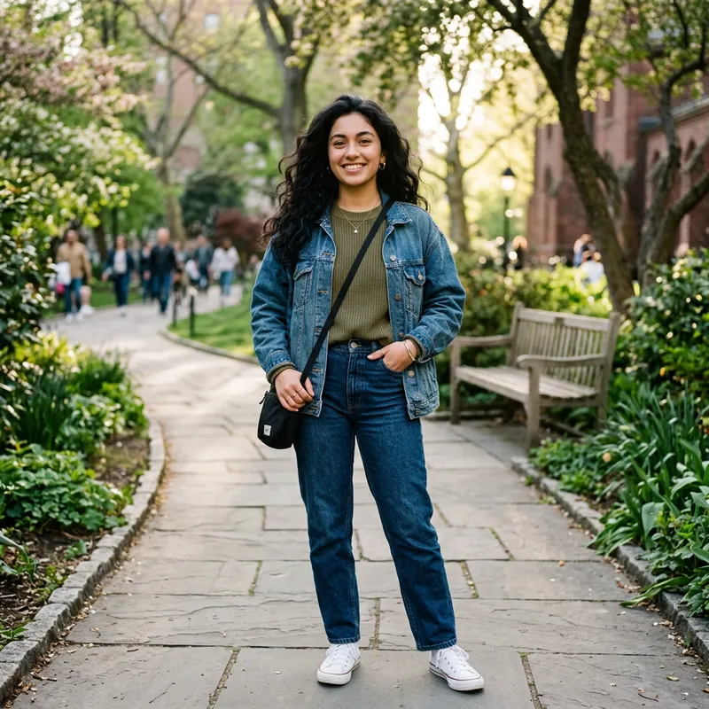 Confident 18-Year-Old Woman with Beautiful Wavy Black Hair