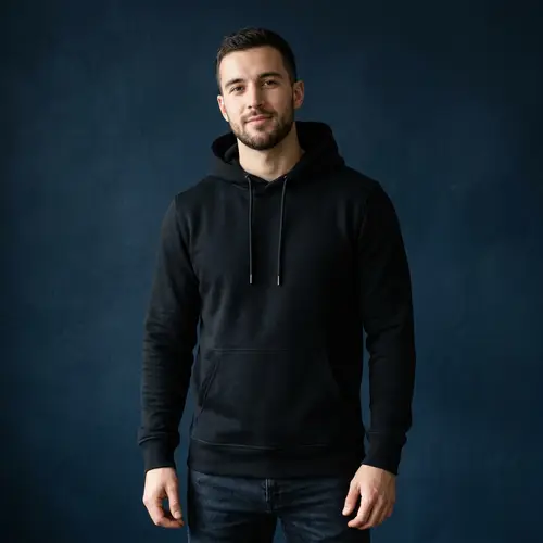 Stylish Black Hoodie on Dark Blue Background