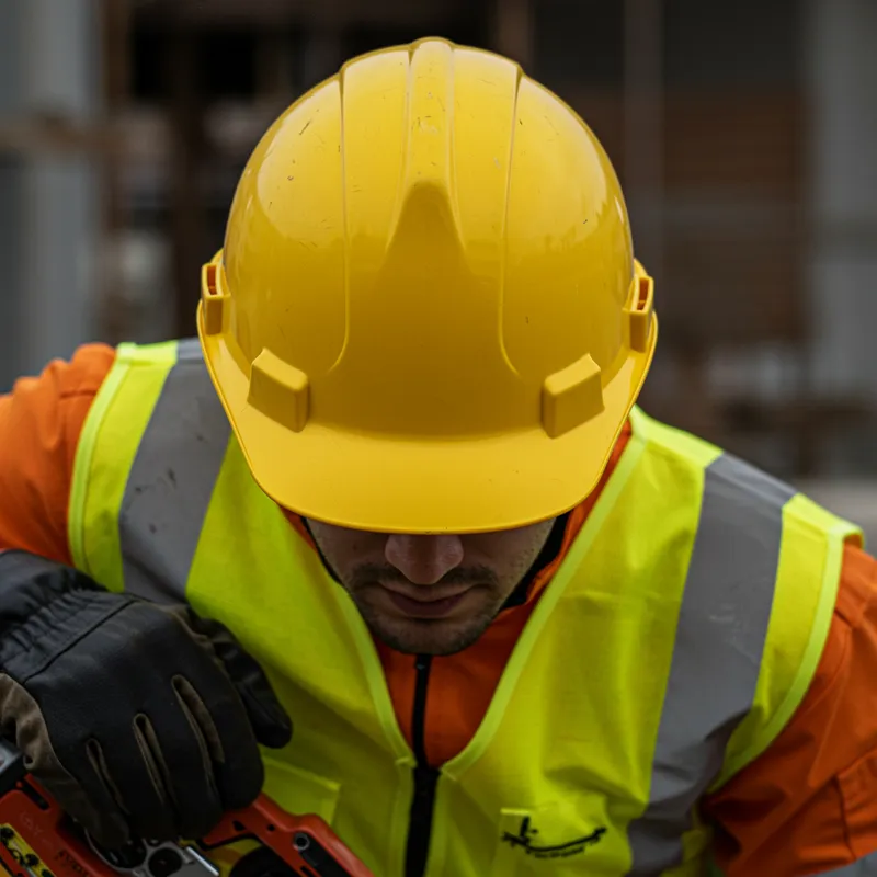 Yellow Engineer Helmet and Safety Vest Image