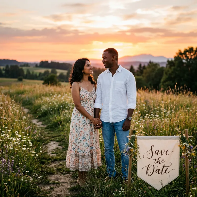 Romantic Sunset Scene for Save the Date