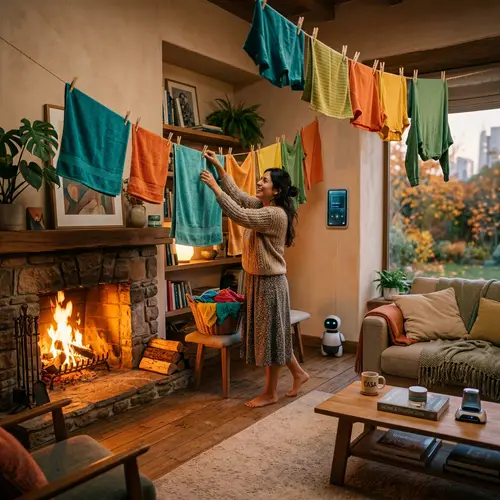 Cozy Living Room with Crackling Fire: Warmth and Comfort