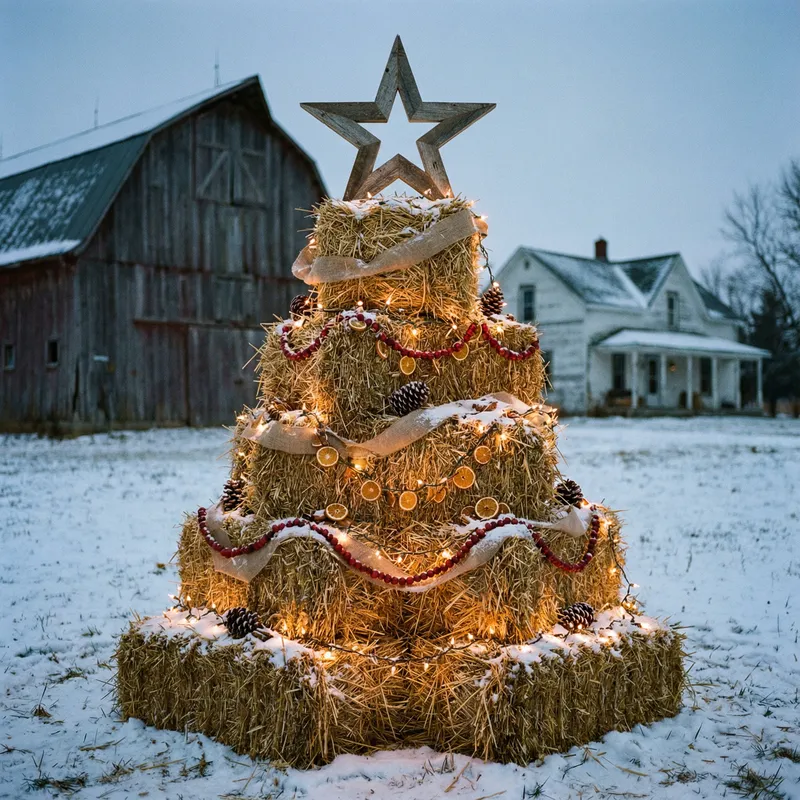 Christmas Tree Made of Hay Bales