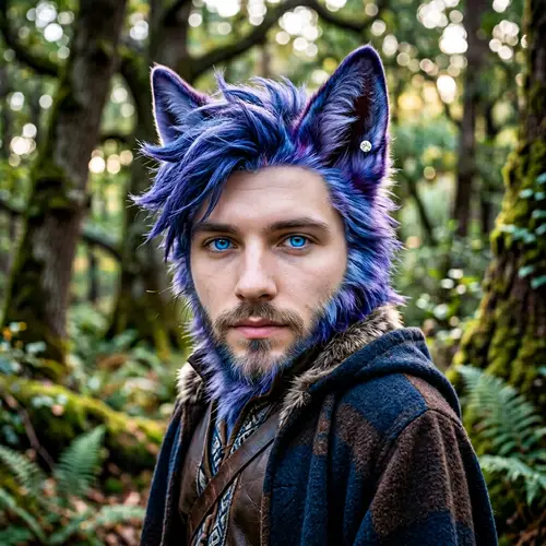 Male Fox Demi-Human with Blue and Purple Fur