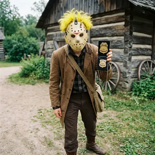 Teenage Boy in Pioneer Uniform with Attorney Badge and Yellow Spiky Hair