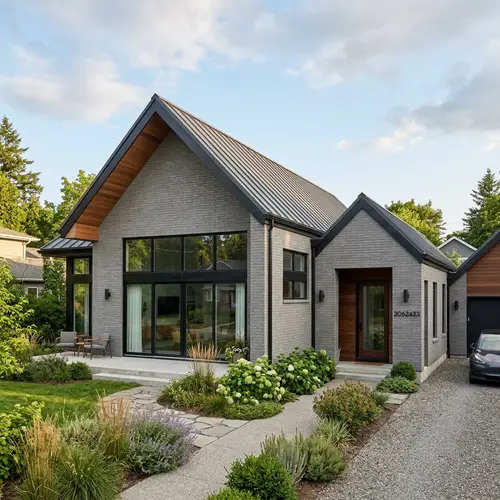 Modern Single-Story House with Gray Brick Roof