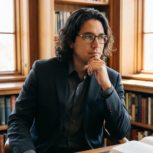 Sophisticated Hispanic Male Figure with Glasses and Black Suit