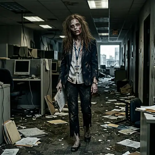 Office Zombie with Long Brown Hair