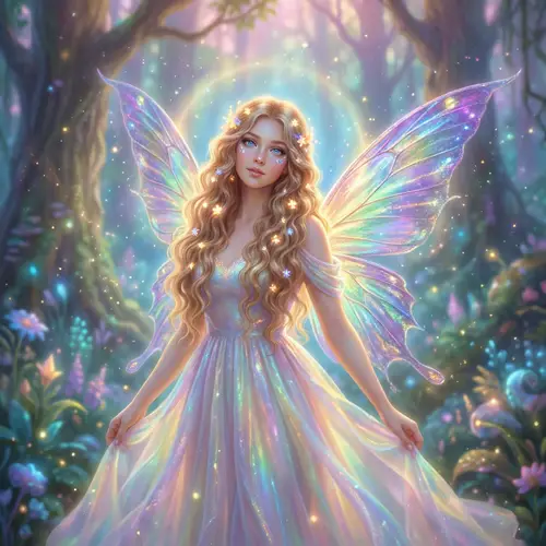 Enchanting Fantasy Fairy with Honey Blonde Hair & Colorful Wings