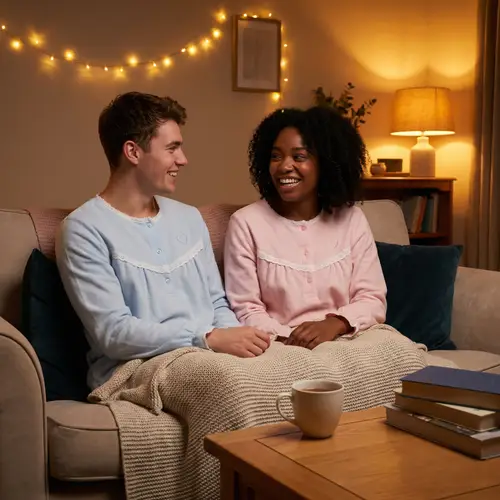 Cozy Nightwear: Young Couple in Matching Nightdresses
