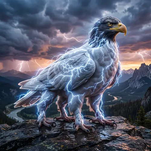 Majestic Dove with Eagle Face & Lightning | Surreal Symbol