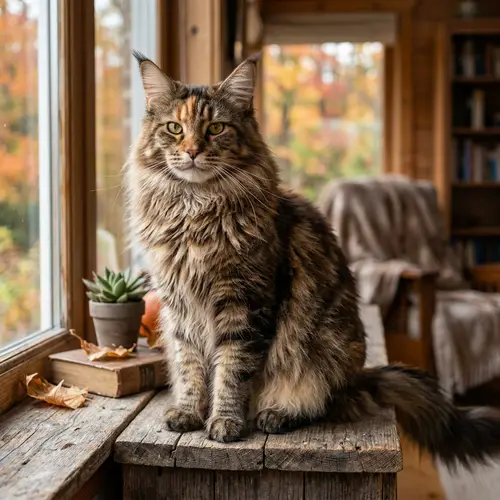 Posing Maine Coon Cat - Majestic Feline Portraits