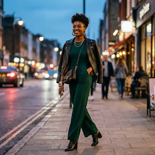 Confident Woman with Individual Style at Dusk - Trendy Urban Fashion