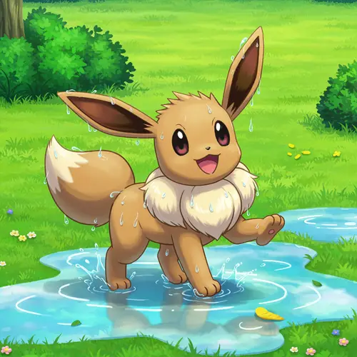 Eevee Playing in Puddles - Adorable Pokémon Fun