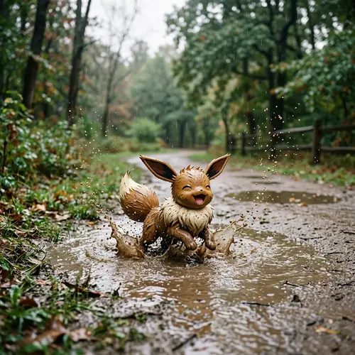 Eevee Playing in Puddles - Adorable Pokémon Fun