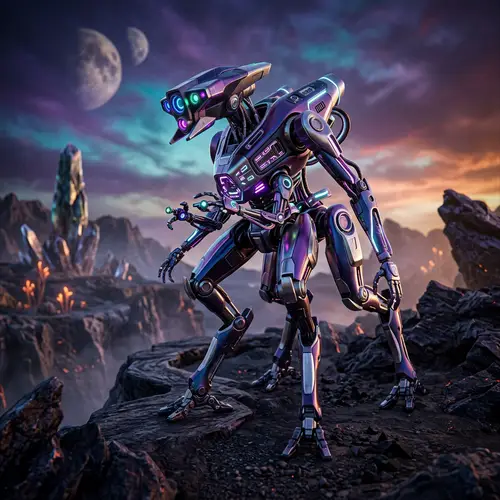 Futuristic Robot Alien in Neon: High-Tech Extraterrestrial Design