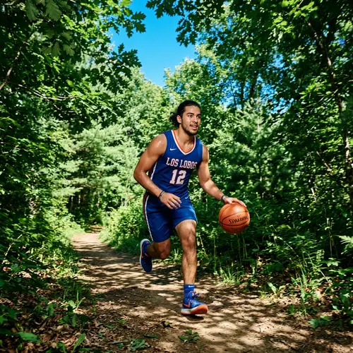 Hispanic Male Basketball Player | Nature Scene in Green and Blue