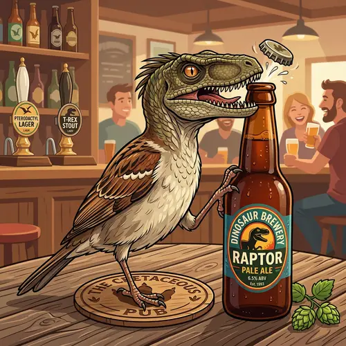 Unique Dinosaur Sparrow Beer Opener Illustration