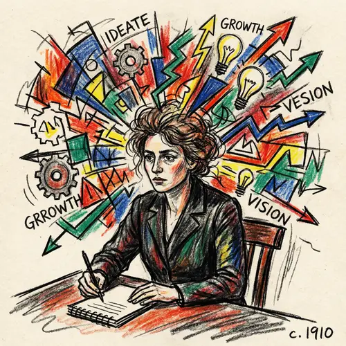 Caucasian Female Entrepreneur Brainstorming Sketch Doodle Art