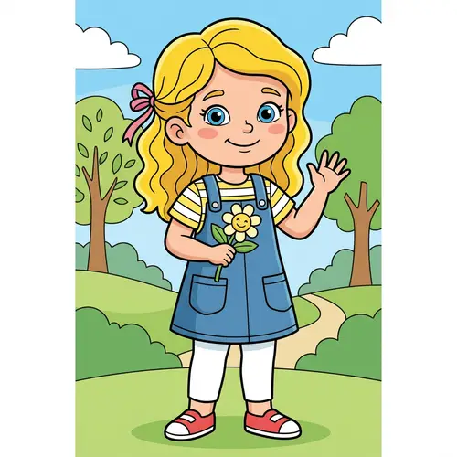 Kid-Friendly Blonde Girl Coloring Page | Colored Version