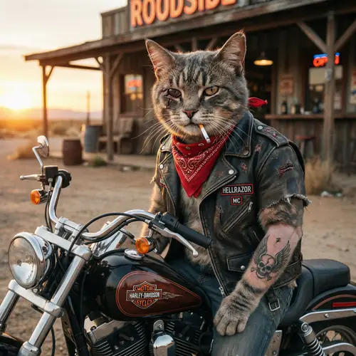 Biker Cat with Leather Jacket and Bandana