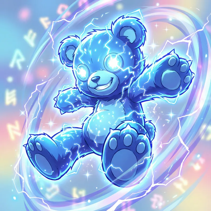 Vibrant Anime Teddy Bear in Electric Blue Lightning