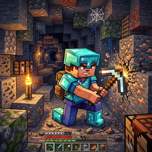 Vibrant Minecraft Cave Exploration Art