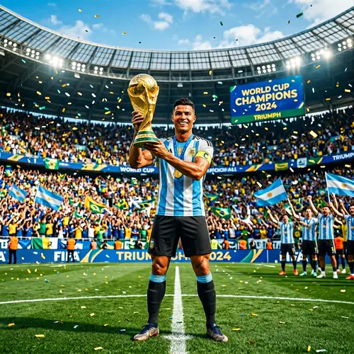 Cristiano Ronaldo Triumphantly Holds World Cup in Stadium