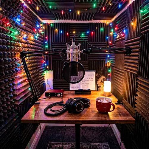 Cozy Holiday Voiceover Booth with High-Quality Equipment