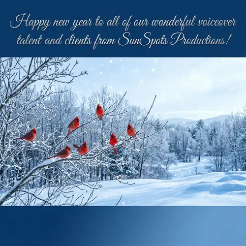 Wintery Panorama in Blue and Silver with Cardinals | SunSpots Productions