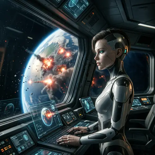 Feminine Android AI Bids Farewell to Earth