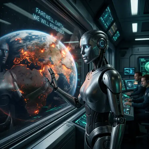 Android Farewell: Witnessing Earth's Nuclear End