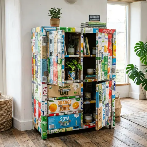 Repurposed Tetra Pak Beverage Carton Cabinet | Sustainable Design